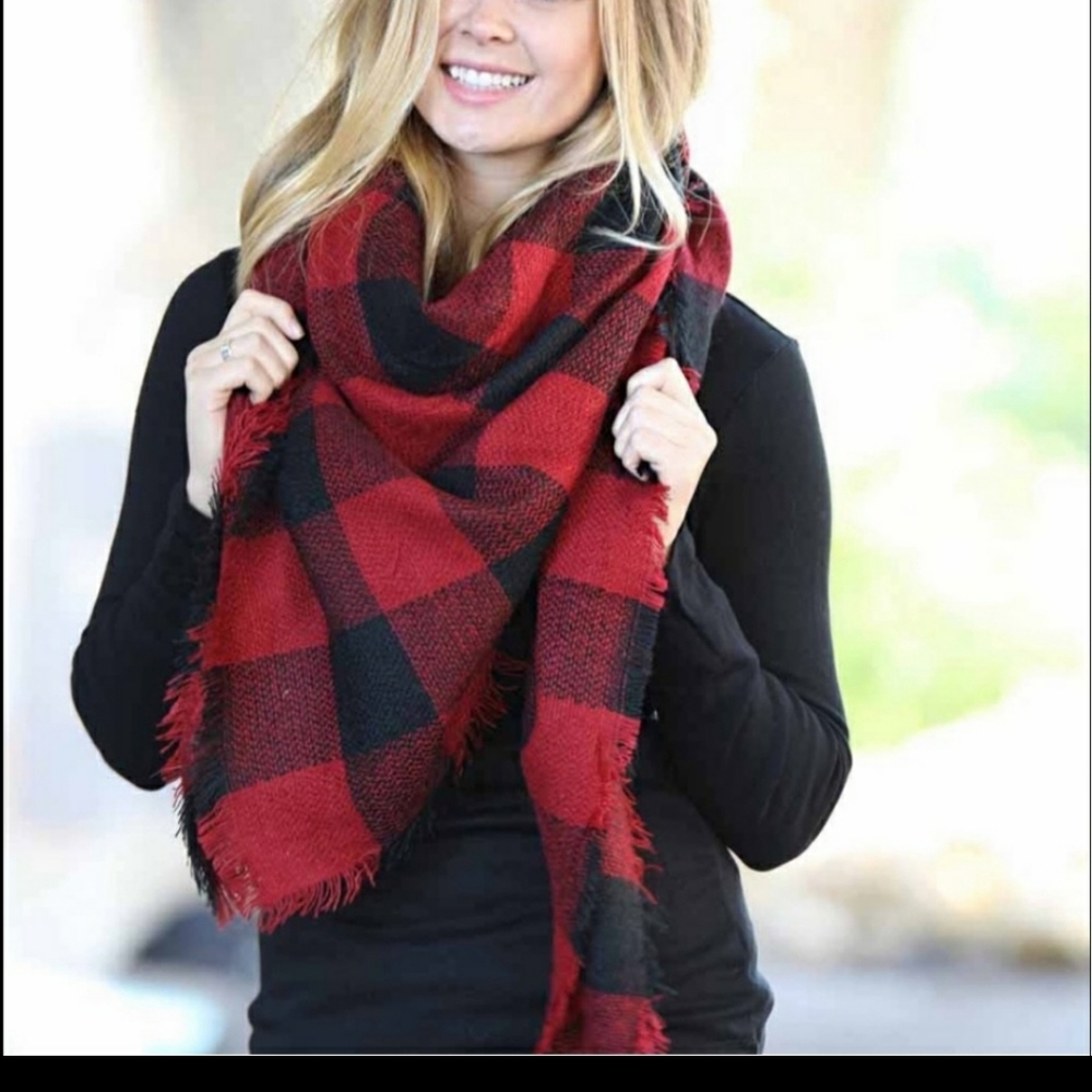 Red / Black Buffalo Plaid Blanket Scarf